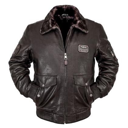 Кожаная черная меховая куртка Aeronautica Black